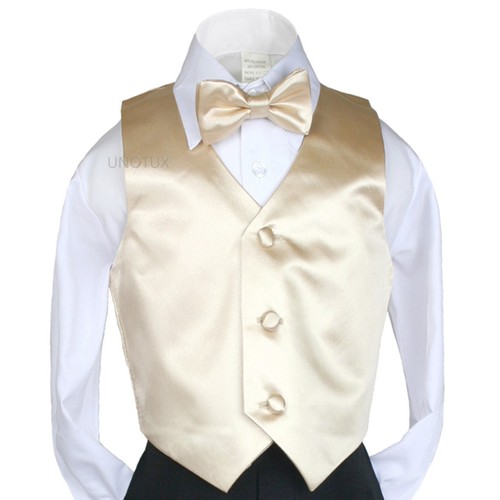 23 Color Satin Vest + Bow Tie set for Infant Toddler Boy Formal Tuxedo Suit S-7 - Picture 23 of 48
