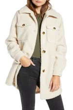 Something Navy Teddy Oversized Button Front Jacket XL Cream Pockets Casual NEW