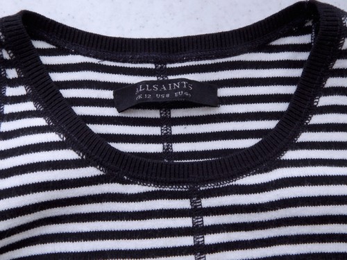 🔻 Camiseta sin mangas All Saints Jersey a rayas talla UK 12 US 8 blanca negra - Imagen 5 de 7