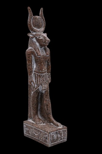 EINZIGARTIGE ALTÄGYPTISCHE ANTIKE Statue groß der Göttin Hathor mit Kopf Kuh - Bild 2 von 3