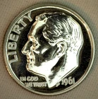 1961 Silver Proof Roosevelt Dime Ten-Cent Coin 10c United States 10 Cents