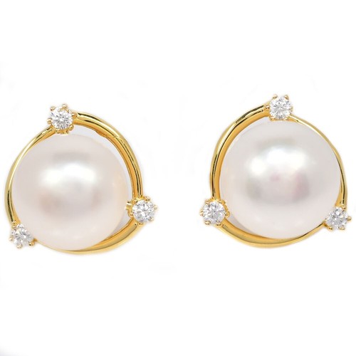 925 STERLING SILVER STUD EARRING AAA WHITE PEARL ROUND 12 MM. & CZ GEMSTONE - Picture 5 of 8