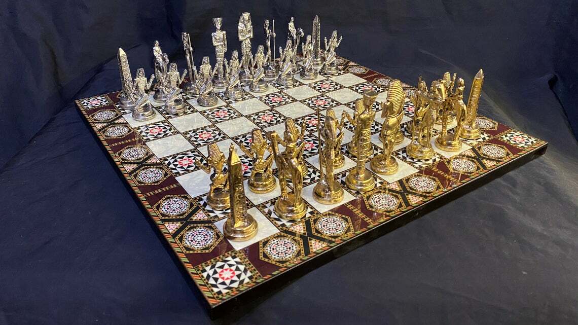 Metal Chess Set Egypt The Pharaohs Top Gold Silver Figures ...