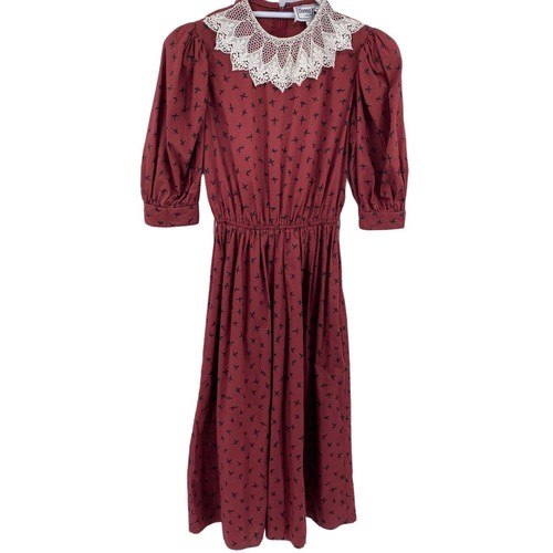 Vintage Donna Morgan Prairie Dress size small 5/6 Lace collar puff sleeves Union - Picture 1 of 10