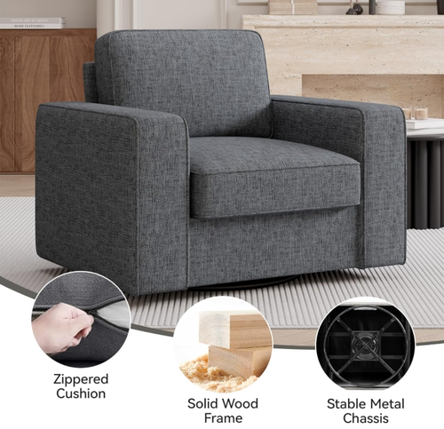 Extra Wide Mid-Century Modern 36'' Width 360 Rotation Swivel Accent Chair - Picture 26 of 55