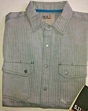 5.11 Tactical Shirt Mens Medium SS Gray Herringbone Snap-Front Pockets
