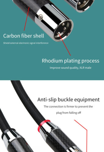 Coppia 6N Argento Puro XLR Balance Cavo Audio Microfono Fibra di Carbonio Rodio Spina - Foto 10 di 18