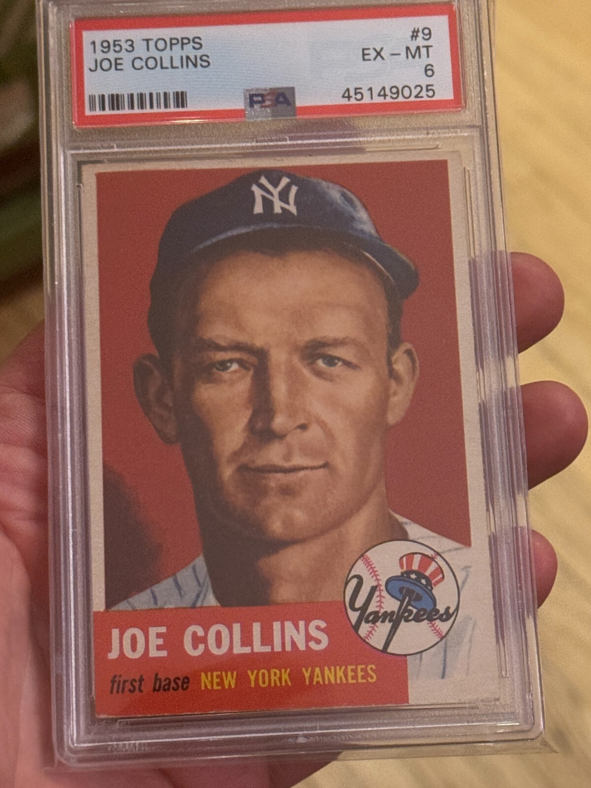 Joe Collins Card 1953 Topps #9 PSA 6 - Well Centered Recent Grade