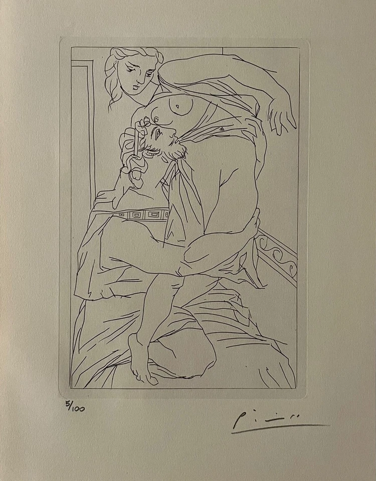 Pablo Picasso 原版手工签名平版画带真品证明和 3,500 美元评估 — 第 2/4 张图片