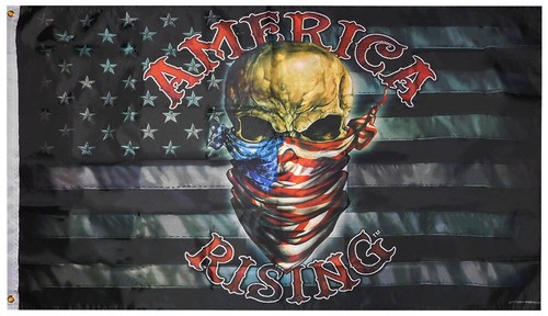 USA Amerika Aufsteigendes Schwarz & Grau Totenkopf 3x5 3'x5' Premium Polyester - Bild 1 von 4