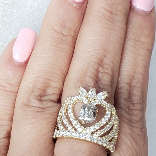 Big 10k yellow gold quinceanera 15 crown ring size 5 6 7 8 9 10 womans - Picture 6 of 12