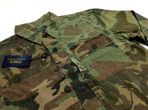 Polo Ralph Lauren Patchwork Military Army Camo Distressed Fatigue Shirt Jacket - Picture 2 of 12