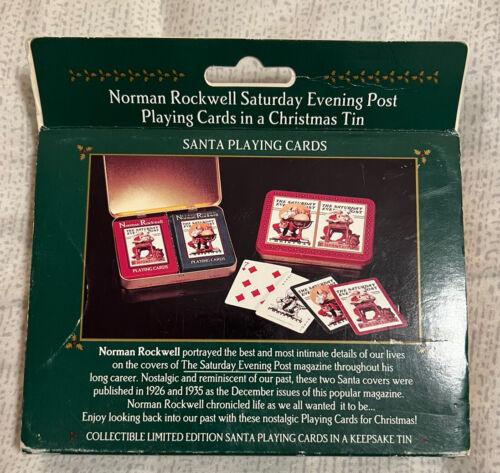 1996 Norman Rockwell Saturday Evening Post Santa Playing Cards Two Decks Tin NIB - Picture 2 of 7