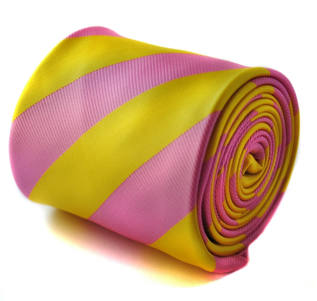 Frederick Thomas pale baby pink and bright yellow barber striped men s tie