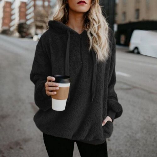 Ladies Teddy Bear Hoodies Coat Warm Fluffy Hooded Sweatshirt Jacket Jumper Plus - Picture 8 of 24