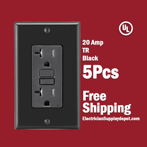 20A GFCI GFI Receptacle Outlet w// LED /& Wallplate UL Listed Black 20 Amp TR//WR