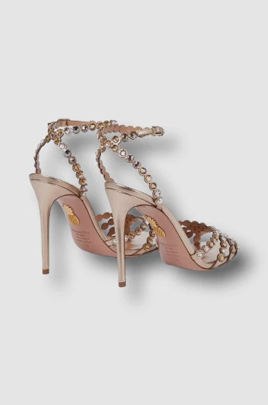 1350 Aquazzura Women s Brown Tequila Crystal Sandal Shoes Size EU 38 US 8