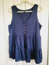 Torrid 2 Top Navy Blue Sleeveless Babydoll Eyelet 2X Part Button