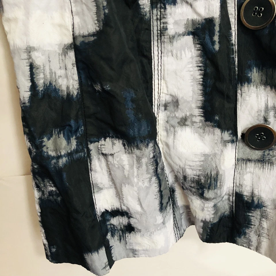 Chico's Sz 1 M 8 10 Jacket Button Down Watercolor Abstract Print High Neck Lined - Image 4 of 4