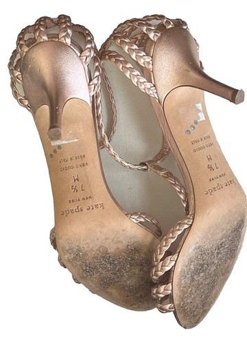Kate Spade Gold Rose Braided Heels Sandals Sz 7.5 M - Picture 3 of 3
