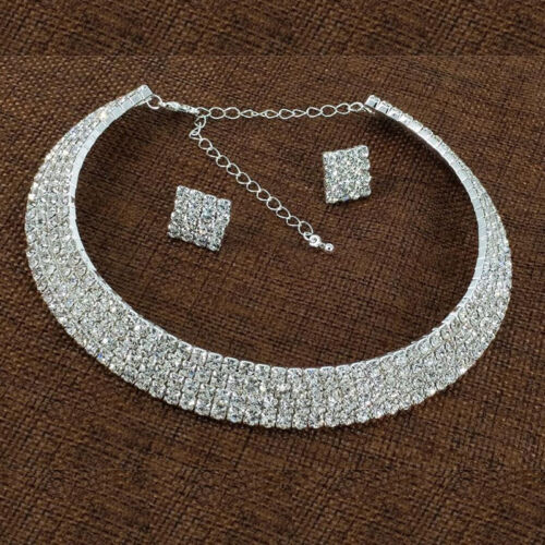 Conjunto de collar y pendientes de plata con cuello de diamante de cristal bisutería - Imagen 3 de 6
