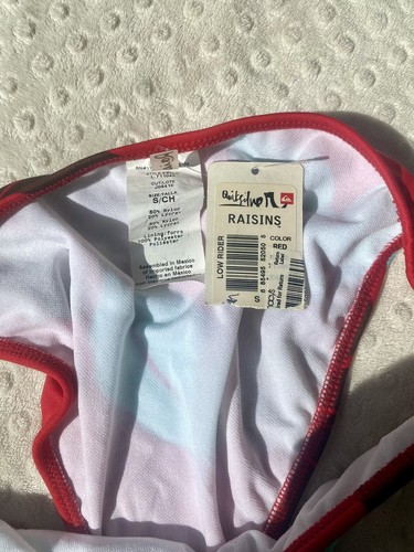Quicksilver Damen-Bikinihose Rosinen rot & türkis Hibiskus niedrig geschnitten Schwimmen Small - Bild 4 von 5