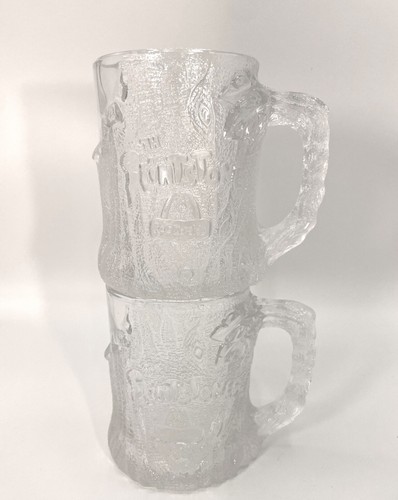 2 Flintstones McDonald's Treemendous Mug Clear Frosted Glass Cup France 1993 - Picture 14 of 15