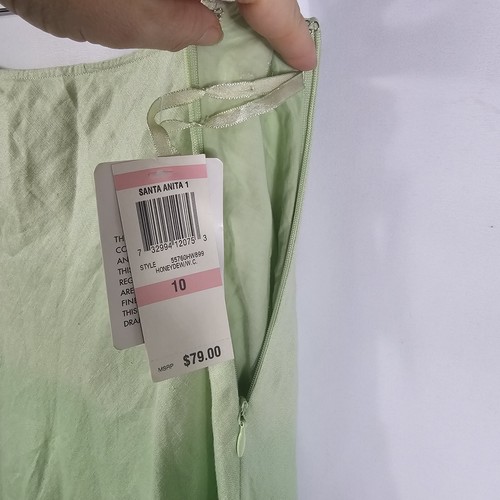VTG INC Womens 100% Linen Green Ombre Midi Skirt Sz 10 Ruffles Side Zip Lined - Picture 4 of 11