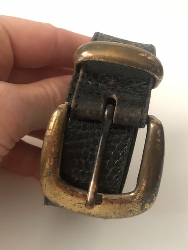 VINTAGE GENUINE BLACK PEBBLED LEATHER WOMEN'S 28" 71 CM BRASS TIPPED BELT - Picture 5 of 19