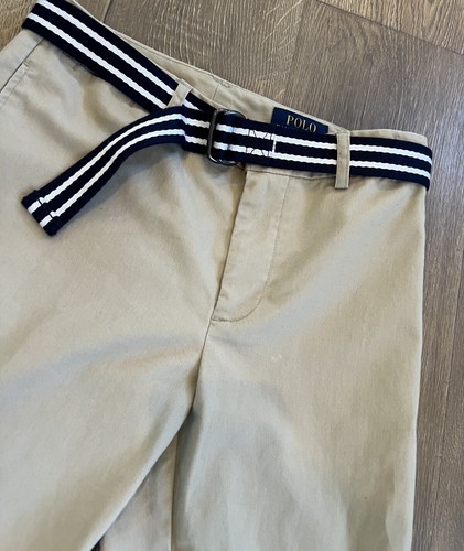 Polo Ralph Lauren Boys' Slim Fir Straight Leg Trousers Beige Size 14 Belted - Picture 5 of 7