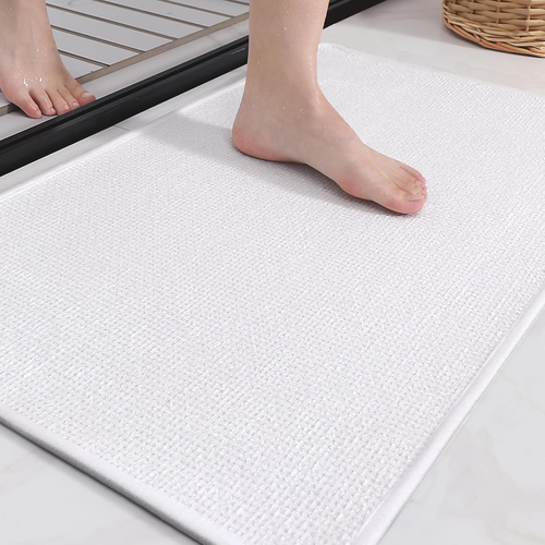 White Bathroom Rugs Chenille Bath Mat- Absorbent, Non Slip, Quick Dry, Thin, Wa