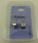 crystal clear belly button ring, piercing, body jewelry circle & square set