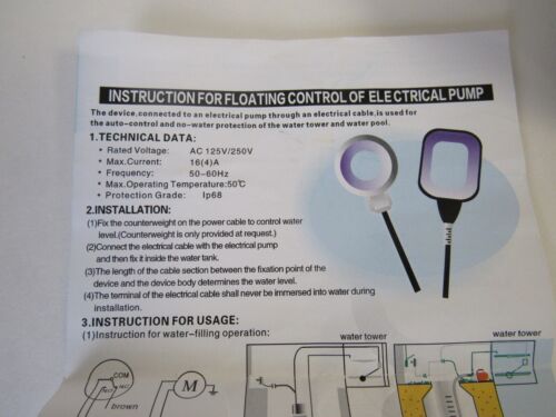 Nuevo interruptor controlador de nivel flotante LS-CF07 con cable de 25 pies y peso 125/250 VAC - Imagen 5 de 6