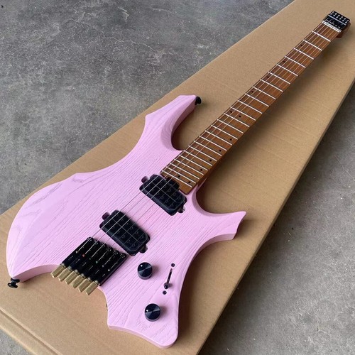 Pink Headless Electric Guitar Jumbo Stainless Steel Frets Roast Maple Ash Body - Picture 4 of 13