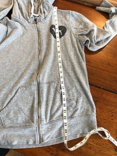 Womens Victoria Secret Love Pink Black Dog Heart Zip Hoodie Sz S Gray - Picture 9 of 11