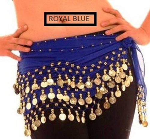 3 ROWS Belly dance costume belt skirt hip wrap outfit gold coin bead scarf - Picture 4 of 14