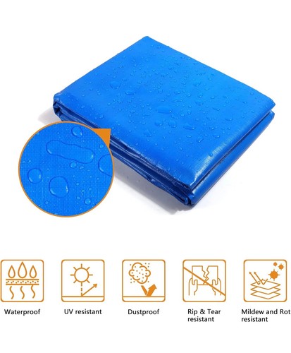 8'x10'Tarps Heavy Duty Waterproof Multipurpose Poly Tarp Cover 16 Mil Thick Blue - Picture 4 of 8