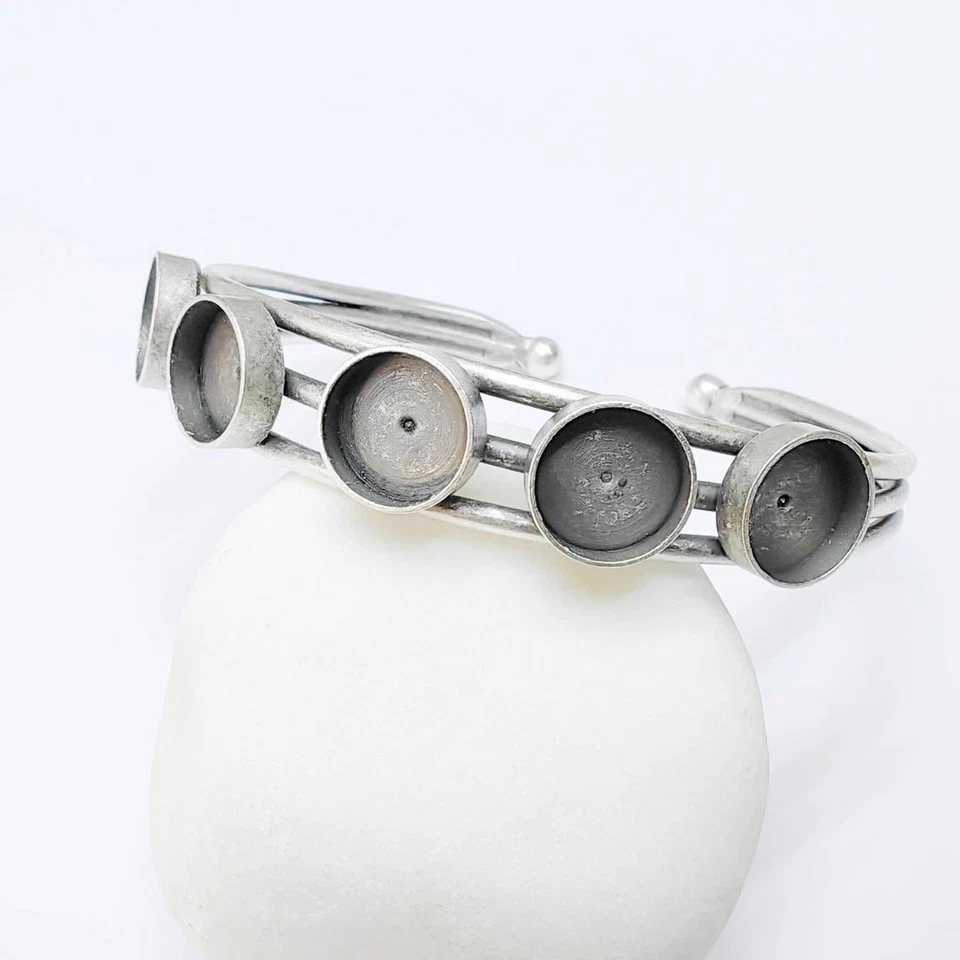 Pulseira ajustável prata 5 configurações, punho de latão moldura em branco 10mm G37545 - Imagem 4 de 4