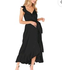 SHOW ME YOUR MUMU XS Black Ruffle Wrap Maxi Dress Witchy Flowy Tie Back Sexy