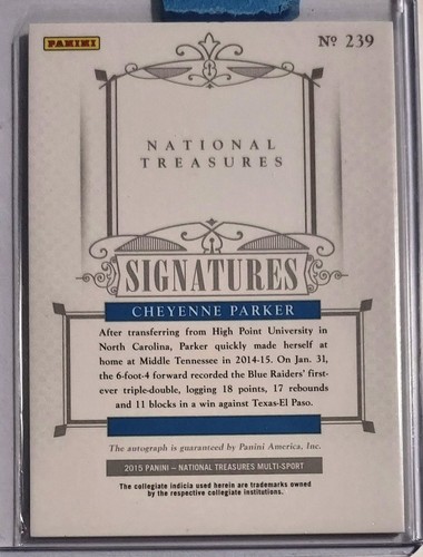 National Treasures College Rookie Signatures 2015/99 Cheyenne Parker-Tyus automático - Imagen 3 de 4