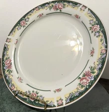 Excel Legend 435 Fine China Large Chop Plate Platter Floral Green Yellow 12” Vtg