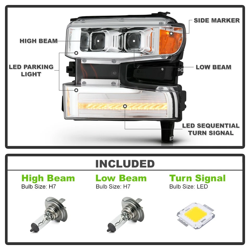Faros de señal secuencial tubo DRL cromado Chevy Silverado 1500 2019-2022 Foto 3 de 4