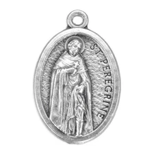 Saint St. Peregrine - Pray for Us - Italian Die-Cast Silver tone Ox 1" Medal