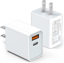 LCGENS USB C Wall Charger Block 20W, 2-Pack Dual Port PD Power Delivery White
