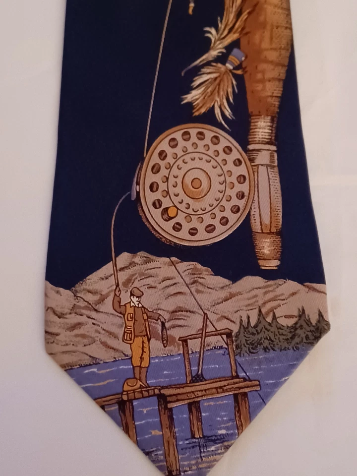 Corbata de cuello de colección Robert Talbott Carmel Valley pesca con mosca trucha AOP Foto 2 de 3