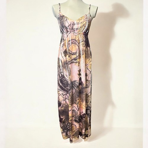 Christina Love Maxikleid M Rosa Multi Herzausschnitt Abstrakt Strass Whimsigoth