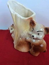 Vintage Ceramic Planter Pottery Vase Bear Cubs Peek-a-Boo Tree Trunk Mid Century