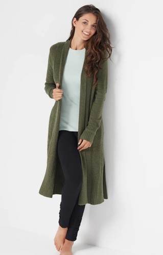 Barefoot Dreams CozyChic Lite Catalina Long Petite Small Cardigan Open Green - Picture 2 of 5