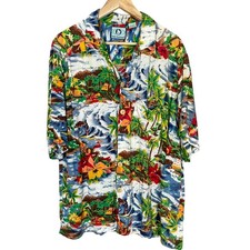 Vintage Hawaiian Shirt Men FLAWS Rayon Size Large Tropical Colorful Short Sleeve