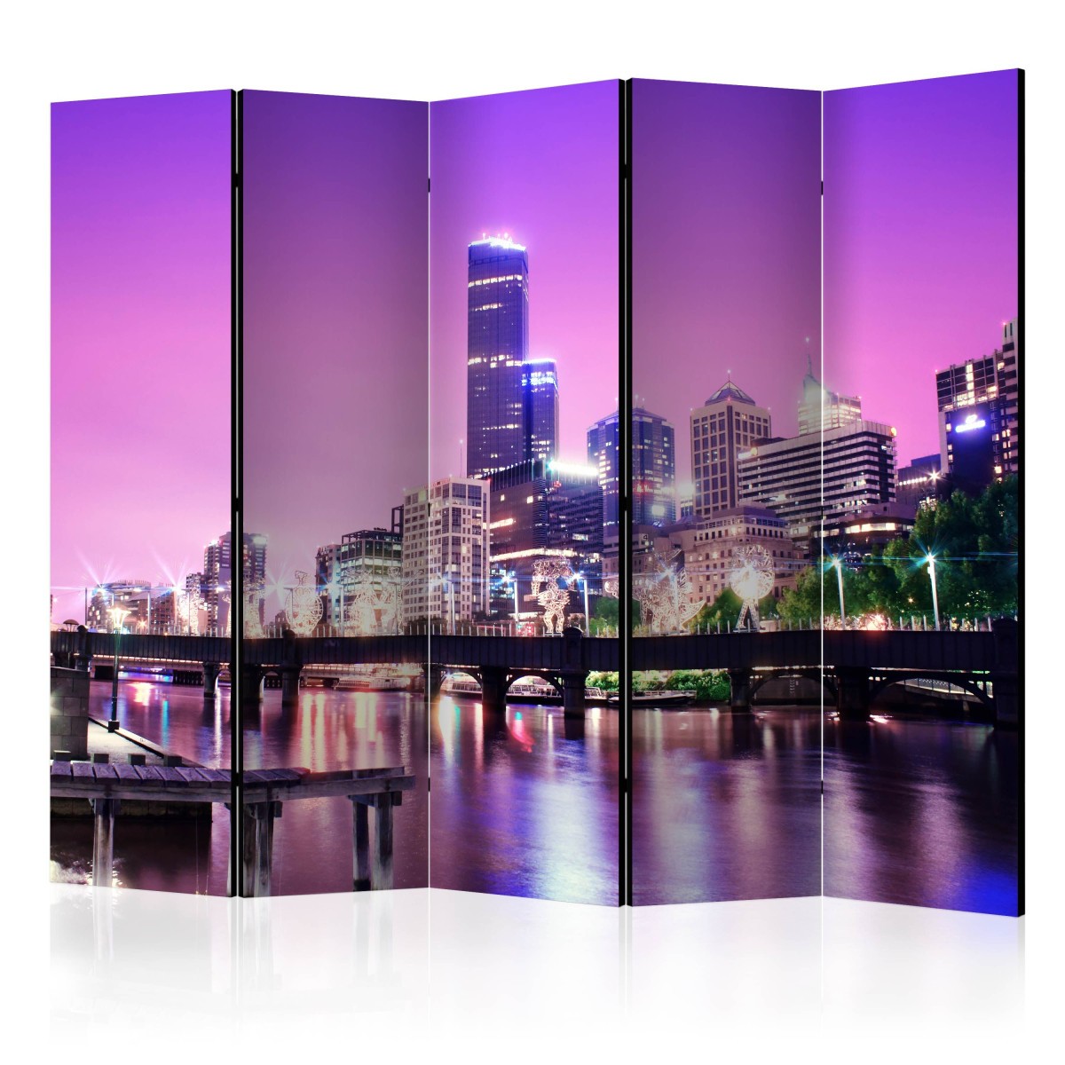 Paravent 5 volets Purple Melbourne pour créer un coin bureau dans le salon